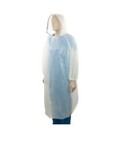 Polyethylene Hooded Ponchos - White, 800mm x 1300mm x 30mu - Matthews