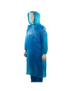 Polyethylene Hooded Ponchos - Blue, 800mm x 1300mm x 30mu - Matthews